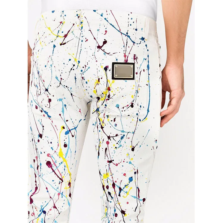 Good Quality Biker Pants Men's Paint Splatter Skinny Jeans White - Main Image