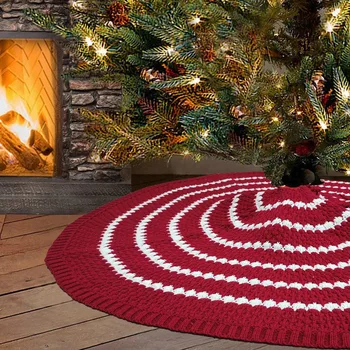 Tree Skirt Christmas 2021 White Circle Wire 48 Inch Knitted Christmas Tree Skirt Holiday