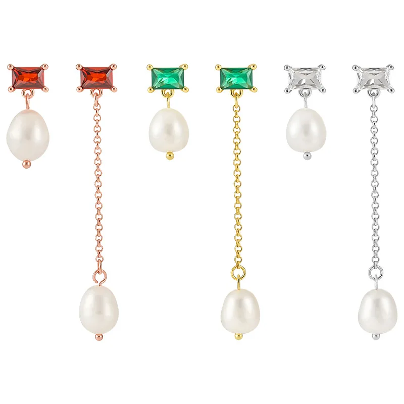 Korean Version of Niche Personality Temperament, Simple and Luxurious, Exquisite Inlaid Zircon S925 Pure Silver Pearl Earrings