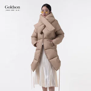 Waterproof Creative Hem With Scarf Filling Power 800 Duck Down Coats for Ladies