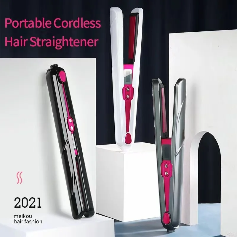 Best 2 in 1 LCD display hair flat irons rechargeable titanium plate cordless hair curler and straightener