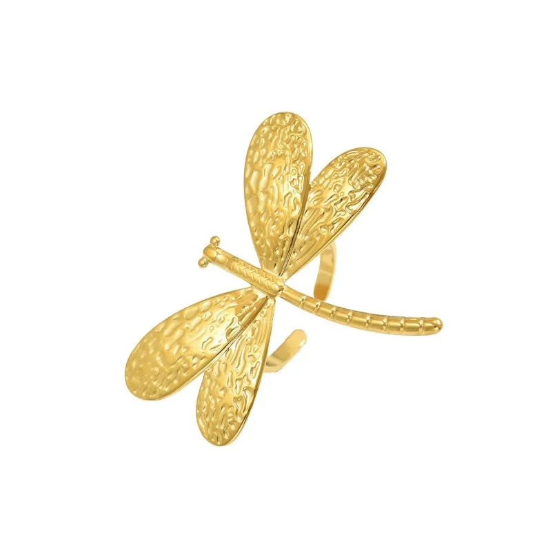 New Simple Personalized Fine Jewelry Accessories Rings Lady's Geometric Dragonfly Design 18k Gold Ring Opening Ring