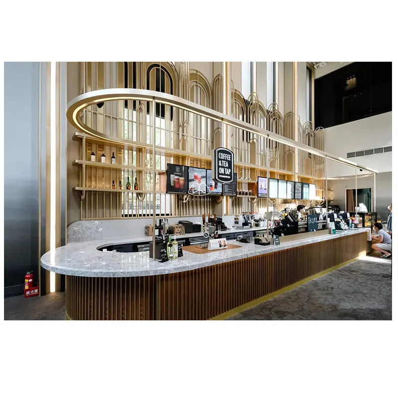 Modern 3D L-Shape Commercial Counter for Coffee Shops and Food Stores for Cafe Bar Display with LED Lighting
