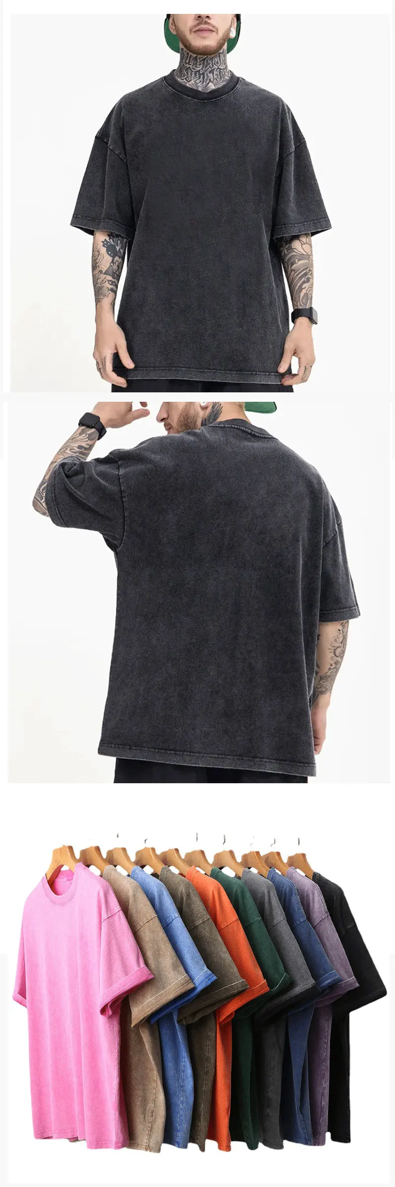 Blank Cotton High Street Vintage Tshirt Oversized Drop Shoulder T Shirt Custom Old Roll Edge 6911