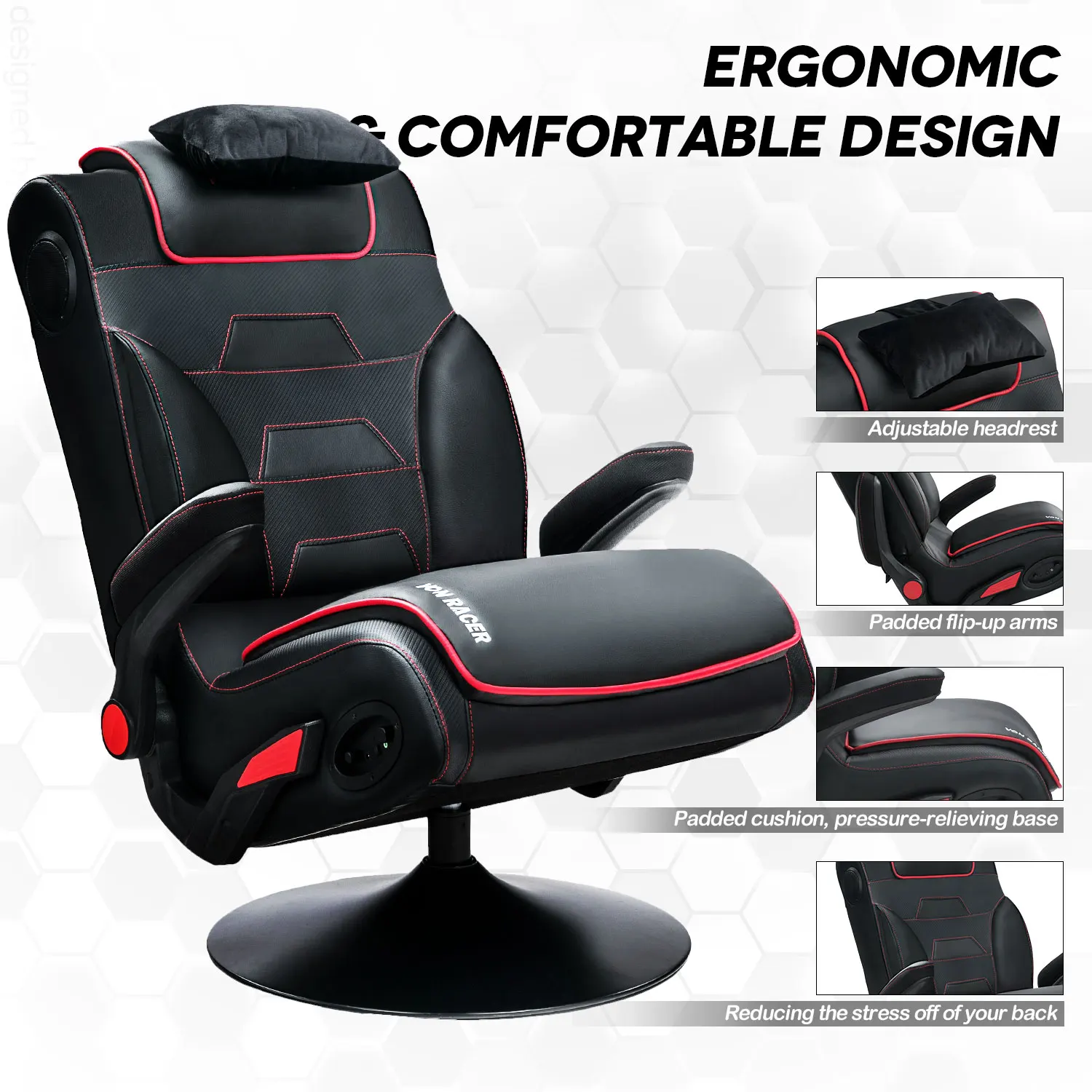 Vanbow Chaise Gamer Foldable Computer Pc Game Black/red Swivel Electric