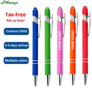 Customized Logo Promotional Multifunction 2-in-1 Metal Aluminum & Soft Rubber Touch Screen Ballpoint Pen Black Ink for Sports
