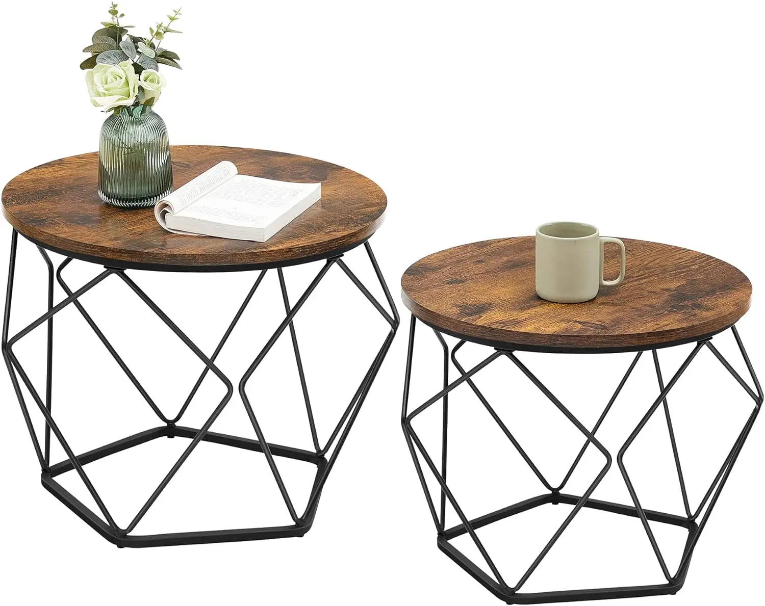 Combohome Living Room Furniture Metal Frame 2-tier Wood  Top Round Coffee Table with Storage Shelf