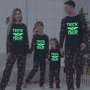 Family Halloween Pajamas Matching Sets Glow In The Dark Ghost Print PJs Outfits Loungewear Sleepwear