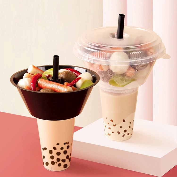 Moving Hot Pot Snack Cup 2 in 1 Drink Cup With Snack Bowl Transparent Drink Cinema Drink Popcorn Bowl