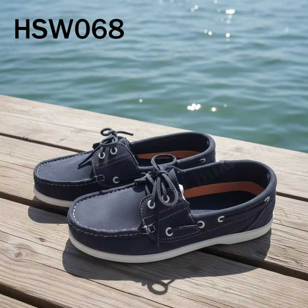 LXG,Holiday Trip Quality Nubuck Leather Dark Blue Moccasin Shoes slip Resistant Flat Rubber Outsole Delicate Deck Shoes HSW068