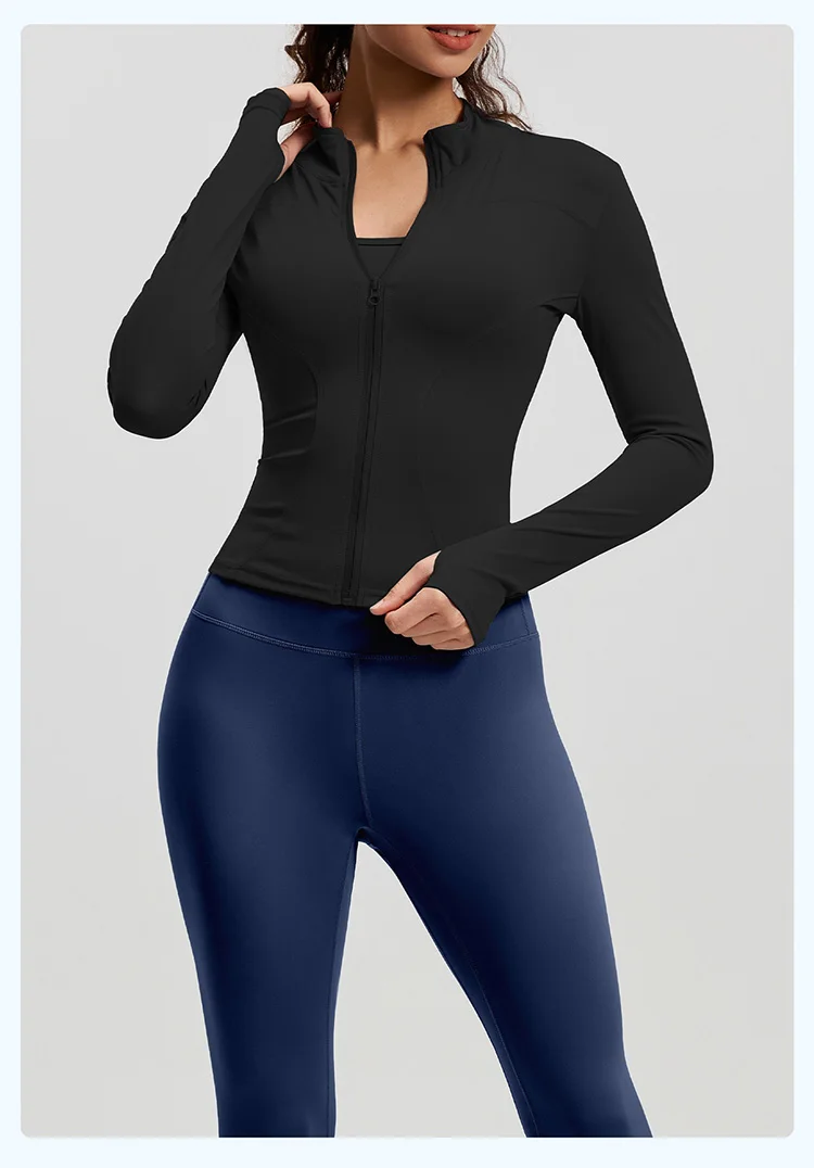 Wholesale  Solid Color High-waist Yoga Pants and Jacket Womens Custom Fitness Wear Seamless Long-sleeved Sportswear 2-piece Set