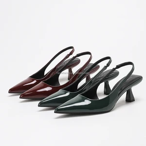 8373-1 Custom Women's Simple Fashion Kitten Heel Sandals with Pointed Toe Solid Pattern Height Increasing Feature for Autumn