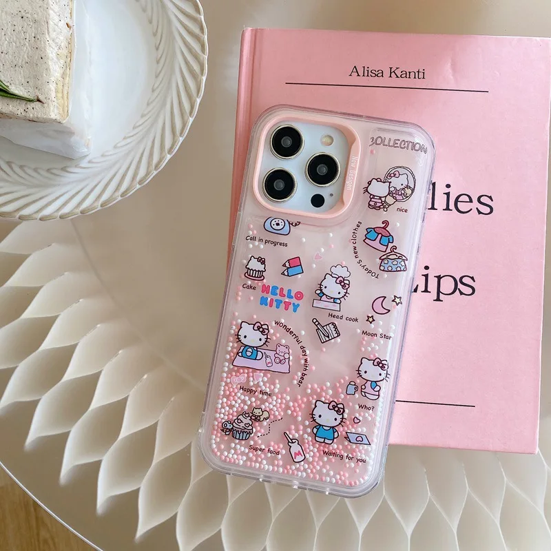 Quicksand Pearl Cute Kt Cat Cartoon Phone Case For Iphone Xr Xs 11 12 ...