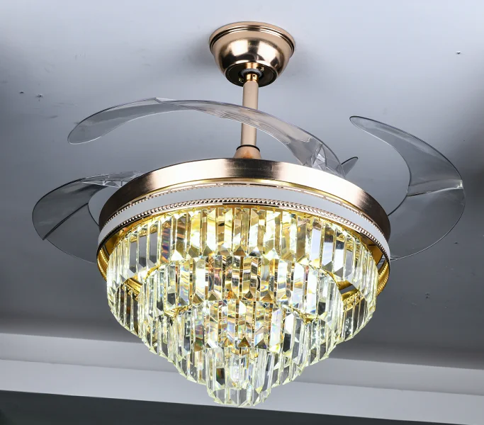 Ceiling Fan Light Trend Nordic K9 Crystal Invisible Blades Led Fan With Light And Remote Fans With Light