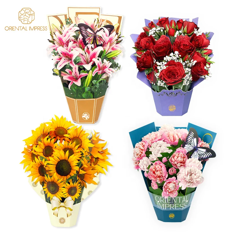 Exclusive Paper Pop Up Flower Bouquet Greeting Card 3D Sunflower Thank ...