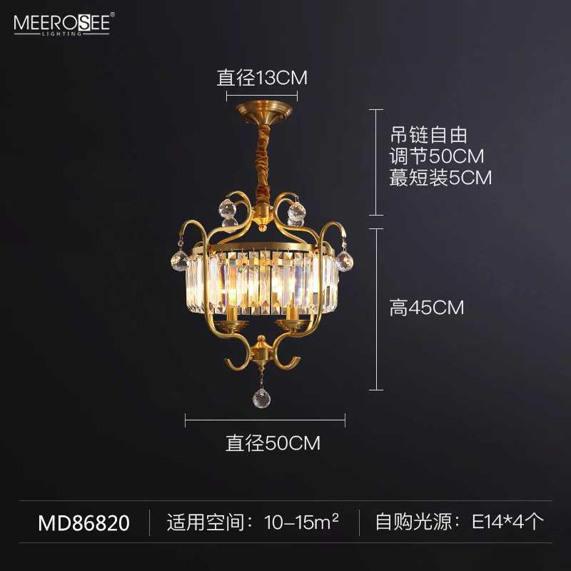 Meerosee Multi Faceted K9 Crystal Chandelier Copper/ Gold Colored Metal Chandeliers Lamp Body Decorative Lighting MD86820