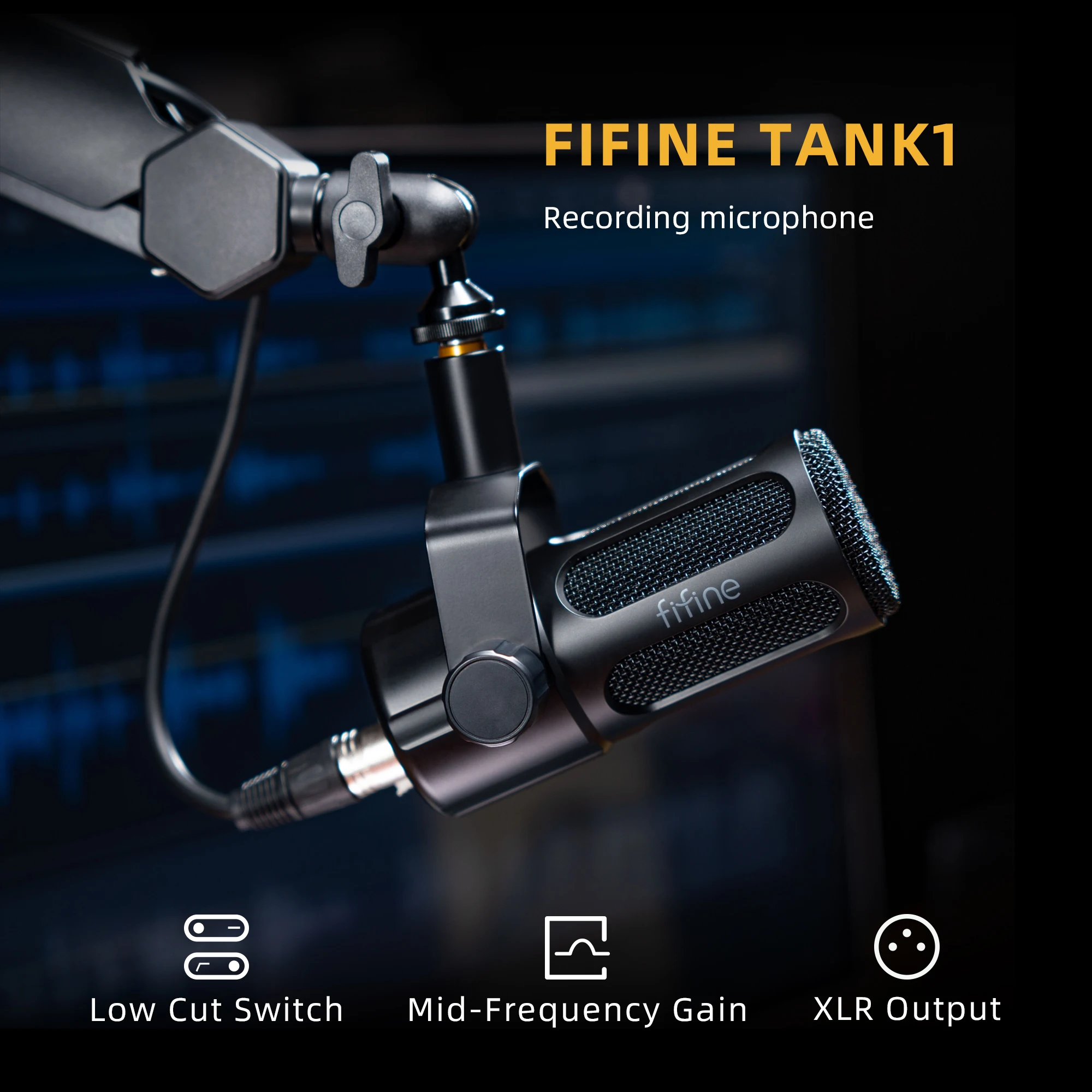 FIFINE K669B USB Metal Studio Recording Cardioid Condenser Microphone With Gain