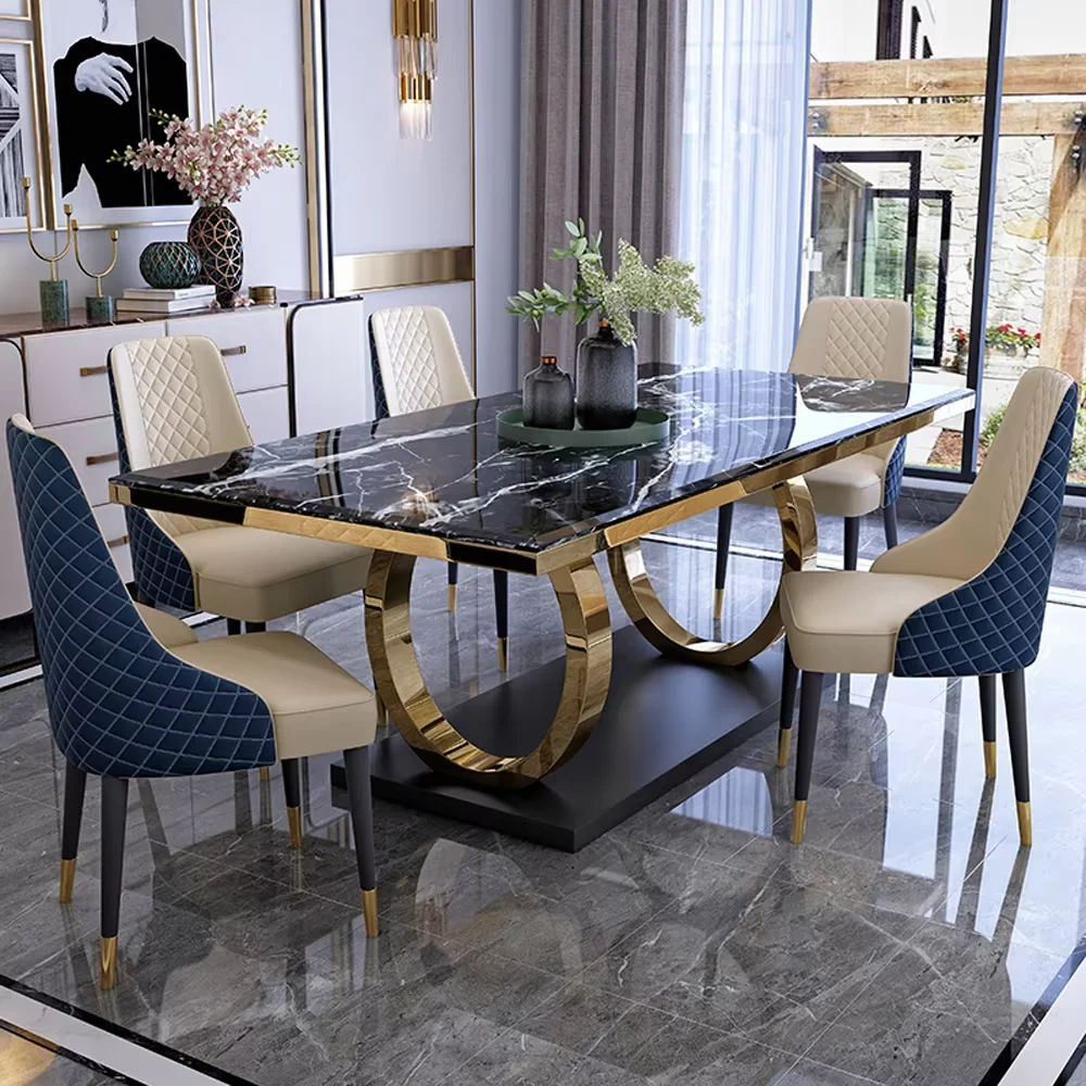 Hanyee Luxury Rectangle Dining Room Furniture Marble Top Stainless Steel Base Dining Table Good ...