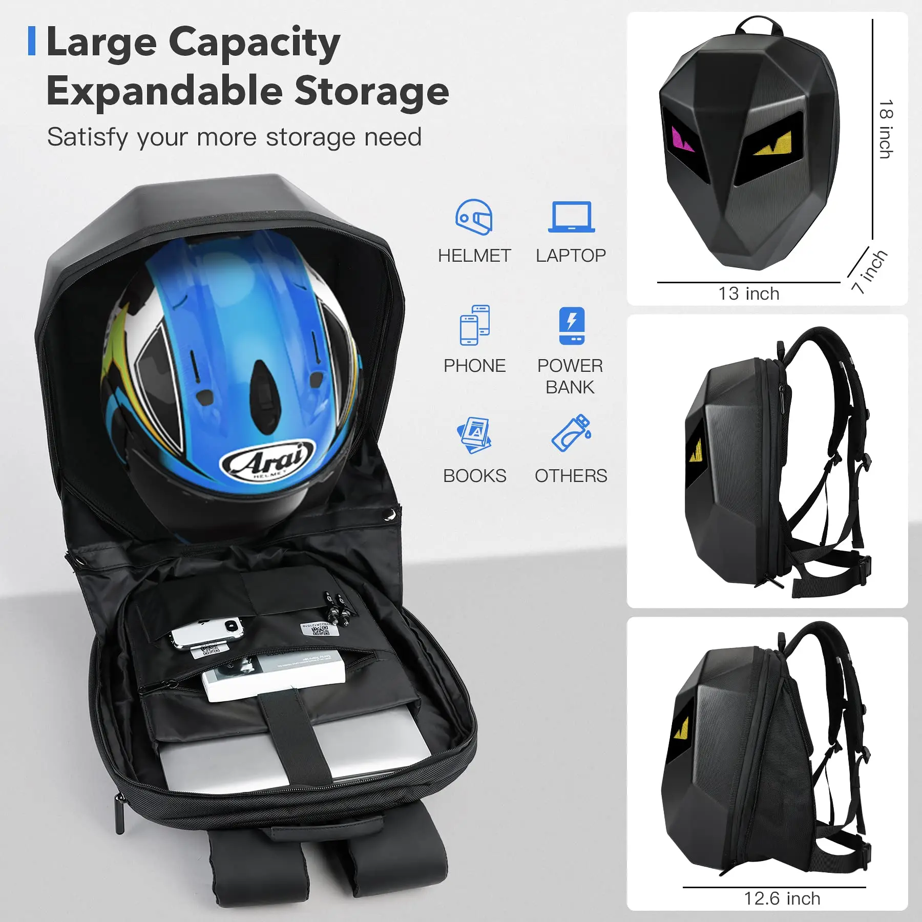 DIY Black Hard Shell Cool Mask Backpack with USB, Unisex OEM