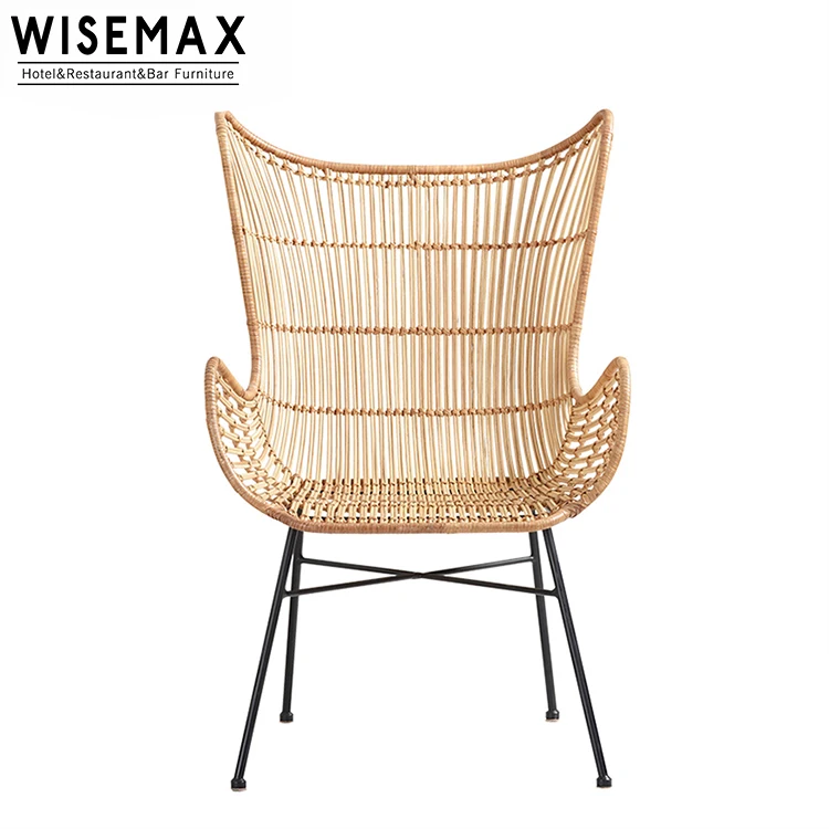 WISEAMX High Quality Wicker Rattan Living Room Leisure Metal Indonesia Rattan Chair Outdoor Chair Fashion Luxury Hotel Furniture
