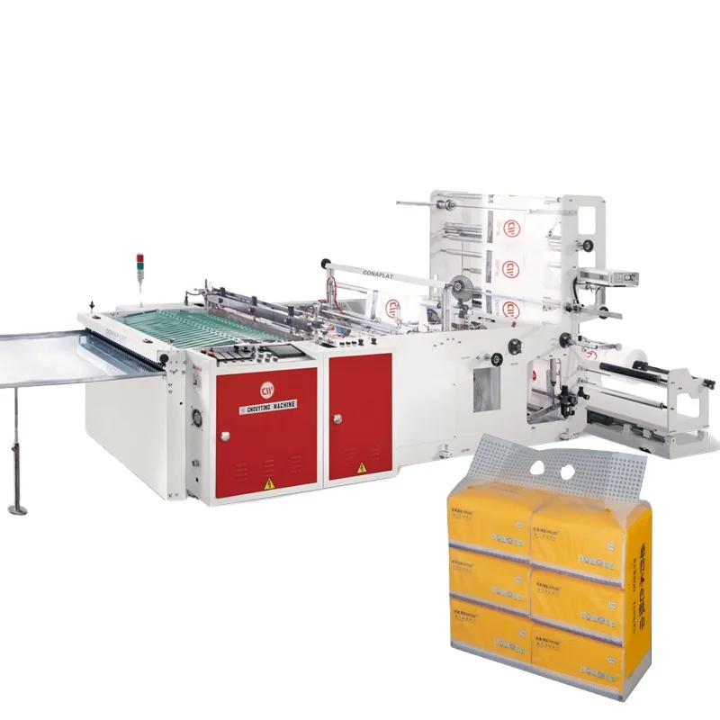 Automatic PE OPP Bottom Sealing and Cutting Plastic Bag Tissue Baby Diaper Heat Side Seal Punching Handle Bag Making Machine