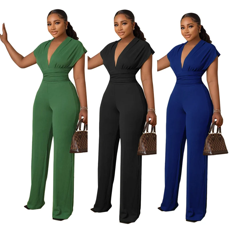 Elegant Cross Neck Lace up Jumpsuit - Wide Leg Formal