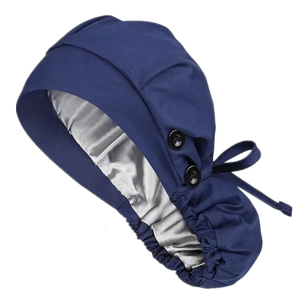 thumbnail image 2 of Satin Lined Scrub Cap For Women With Ponytail Hole - 4 Button Surgical Nurse Cap 2 of 12