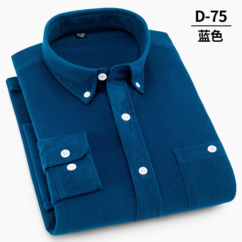 Corduroy men long sleeved slim fitting and thickened casual shirt