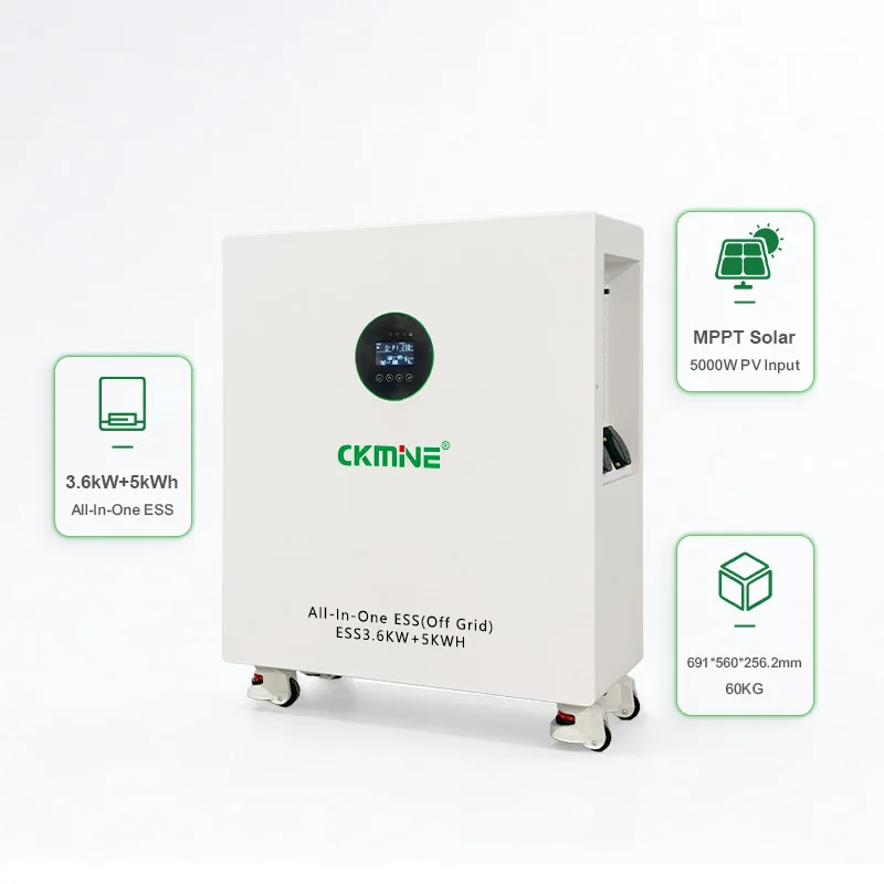 bộ biến tần năng lượng mặt trời tích hợp toàn bộ công suất 3,6 kW / 3600 W, hoạt động ngoài lưới, lưu trữ năng lượng 5 kWh, pin lithium LiFePO4 điện áp 25,6 V, có chức năng giám sát qua Bluetooth, thương hiệu CKMINE