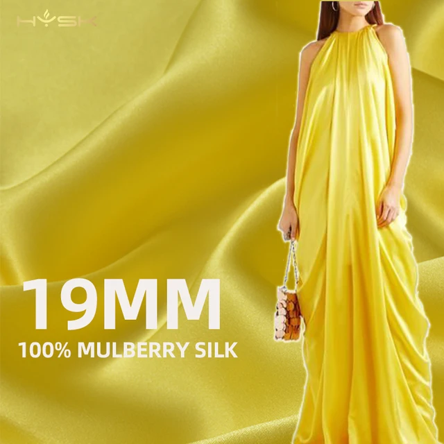 HYSK 19mm 100% pure silk satin fabric multi color plain solid dyed sewing bridal silk material manufacturer