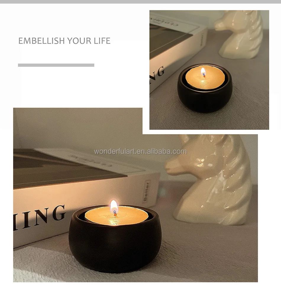 100% Porcelain Ceramic candle holder Matt Black Color Soft Surface Candlestick Tealight Candle Jar Bowl  For Home and Wedding