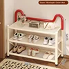 Zapatero plegable de 3 niveles, 50 cm, color crema y rojo, con doble soporte