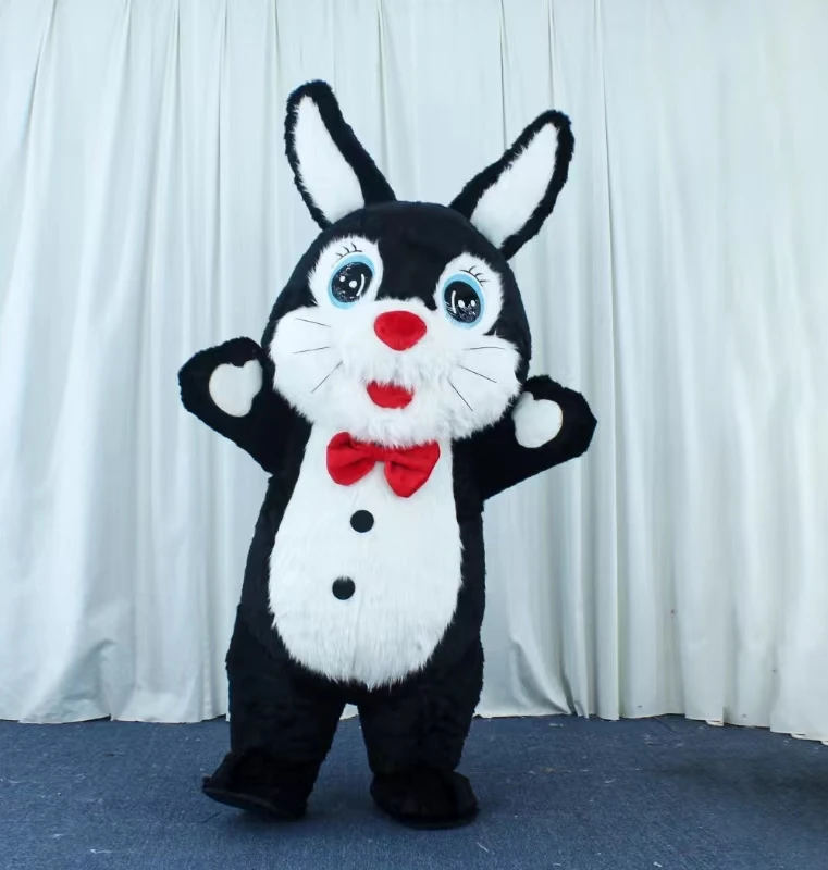 2025 Black Inflatable Plush Rabbit Mascot Costume China Supplier's Adult Easter Bunny Cosplay Style Animal/Anime