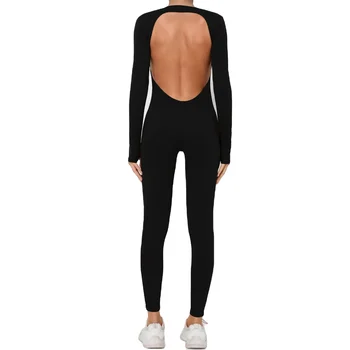 Women One-piece Sexy Hollow Back Long Sleeves Leggings Nude Feeling