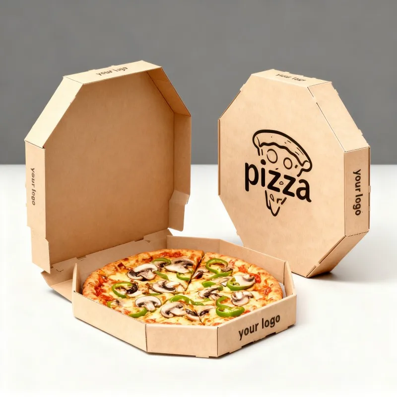 Edullinen, henkilökohtaisesti muokattu ruokaluokan kuljetuslaatikko kuusikulmaisessa muodossa pitsalle ja pikaruokatuotteille, yksikäyttöinen paperilaatikko