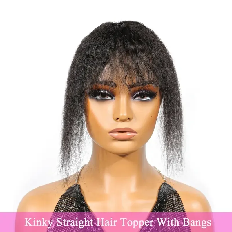 Kinky Straight Hair Clips Echthaar Topper mit Pony Clip in Extensions Naturfarbe_voghion.com