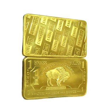 Factory Supply Metal Crafts 1 oz Solid Brass Buffalo Bars with CMC MINT on the back of the bar antique coin
