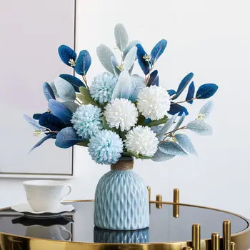 Wholesale Artificial Bouquet Eucalyptus Leaves Home Wedding Decoration Simulation Flower Ball Chrysanthemum