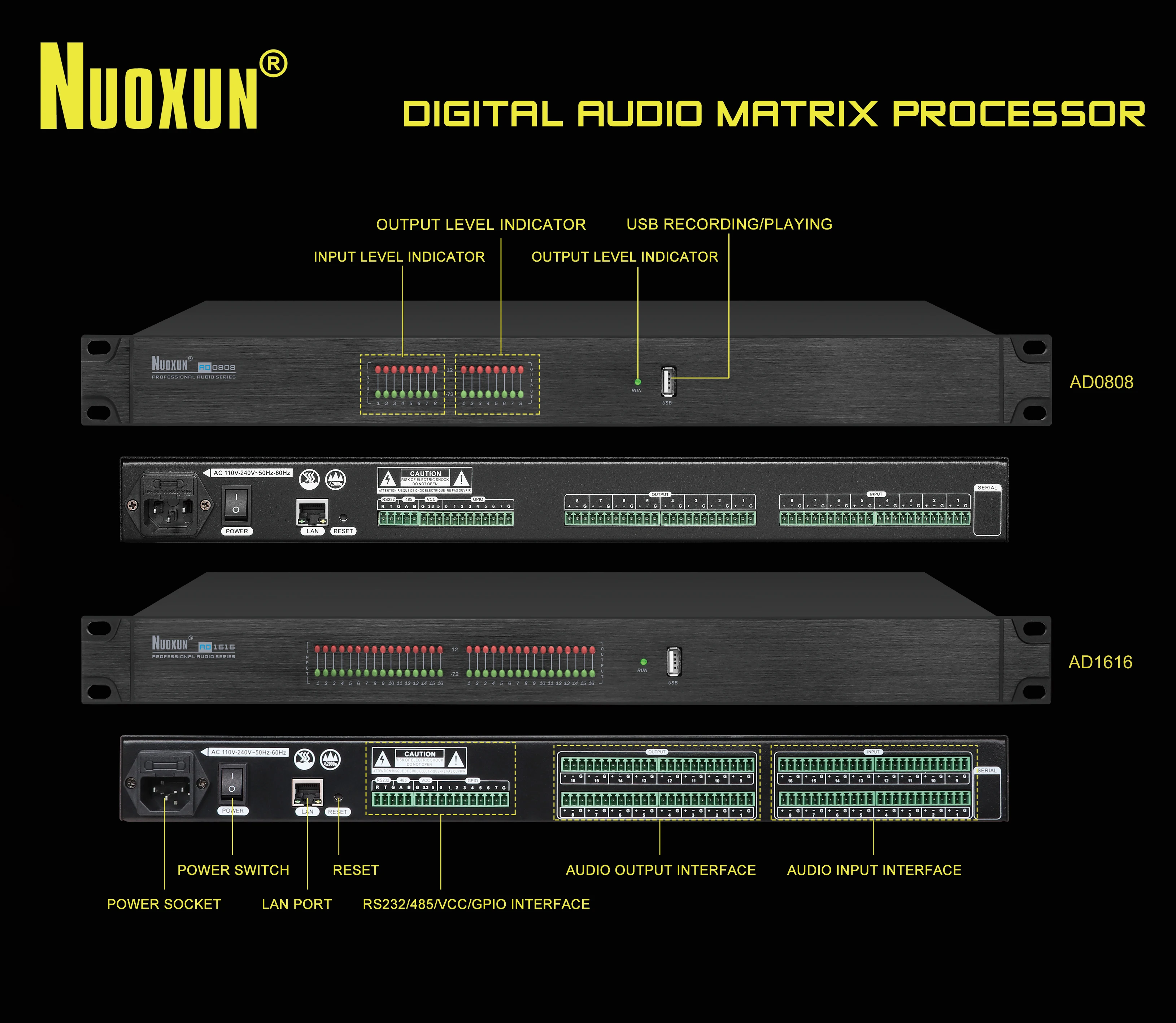 16-Channel Professional Audio System Digital Conference Audio Matrix Processor Durable Metal Construction
