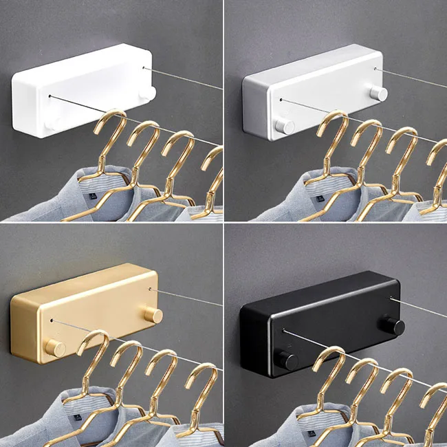 Retractable Clothesline Indoors Laundry Line with Adjustable Stainless Steel Double Rope Wall Mounted Drying Line