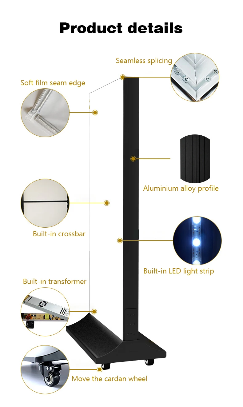 Soft Film Canvas Light Box for Street Vending, Outdoor Vertical LED Luminous Poster Stand, Floor-standing Mobile Signboard