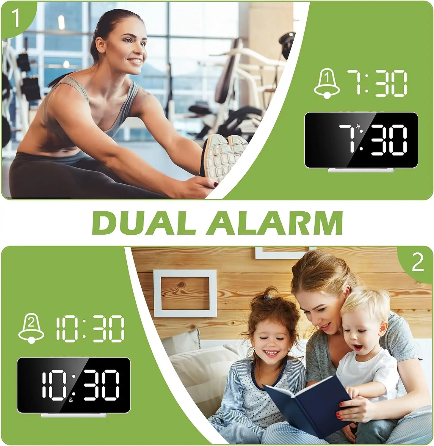 LCD Mirror Digital Alarm Clock Electronic Temperature Wall Table Snooze Clock USB Watch Nightlight Home Office Smart Alarm Clock