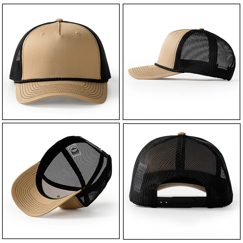 Custom High Quality Blank Mesh Back Trucker Hat Wholesale Custom Embroidered 5 Panel Cotton Trucker Hat With Rope