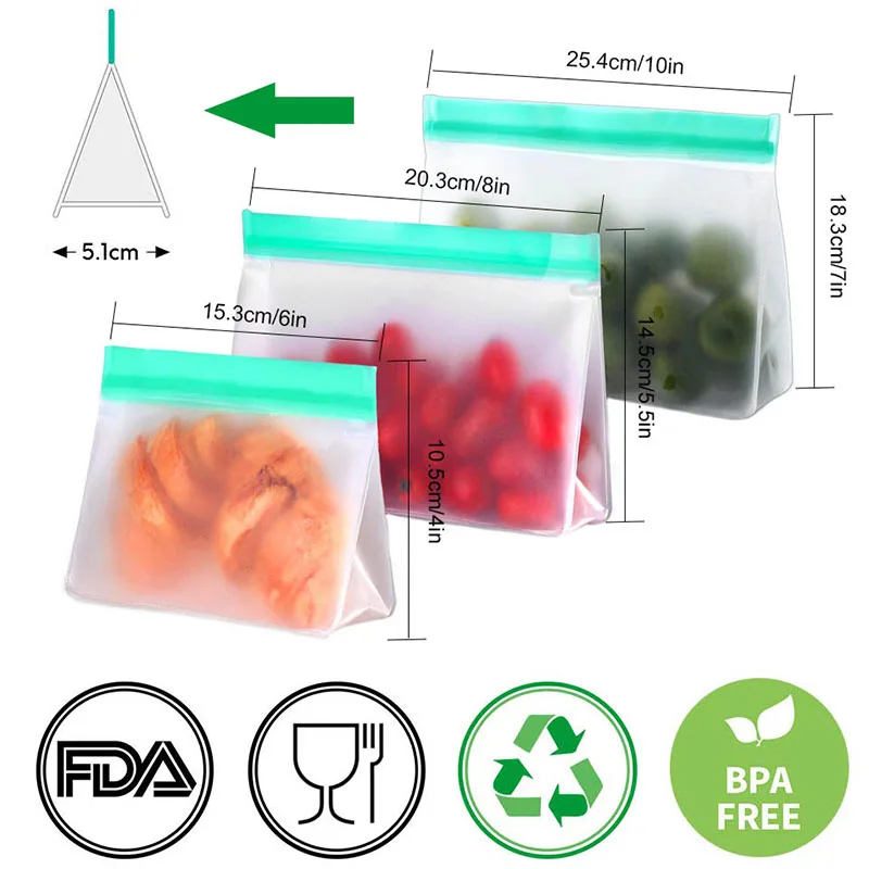 Custom Printed Reusable Ziplock Waterproof Leakproof Freezer Peva Snack