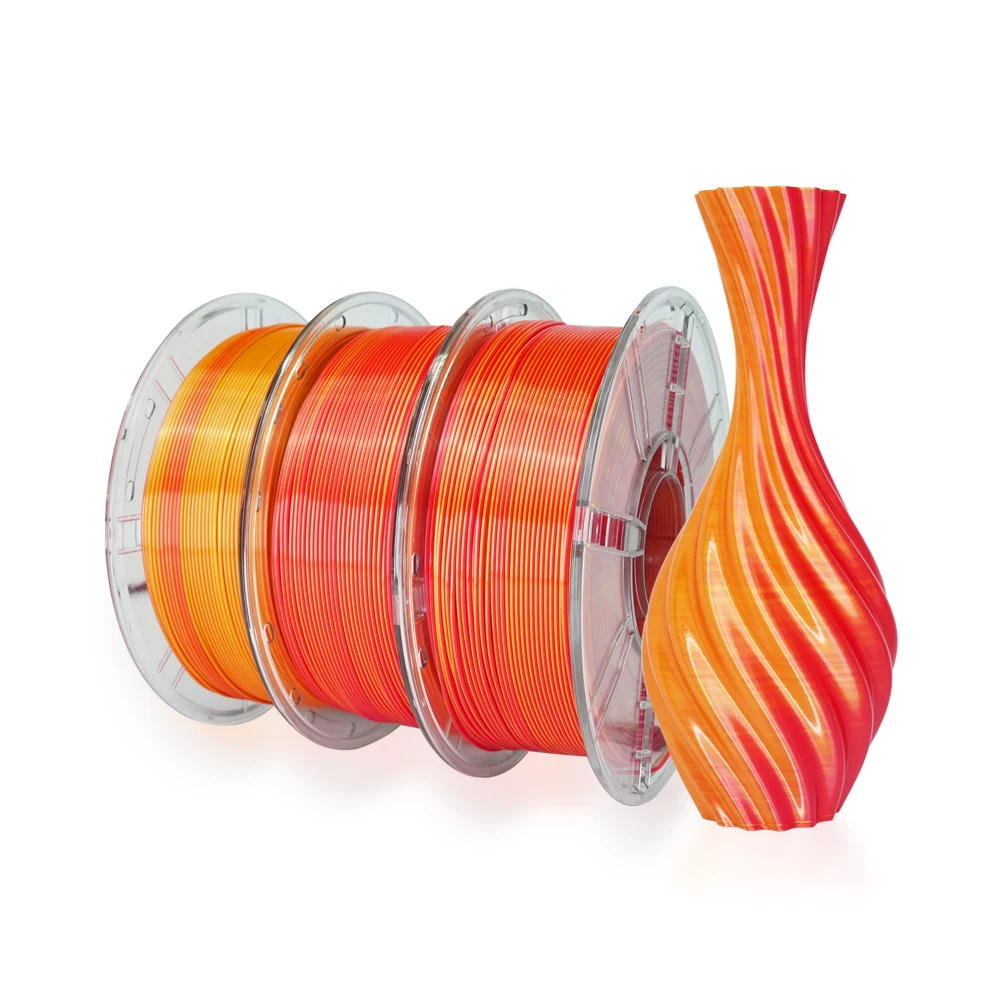 실크 PLA 3D 프린터 필라멘트, 이중 색상, 수축률이 낮고 무취, 인쇄 용이, 1.75mm/2.85mm/3.5mm, 1kg