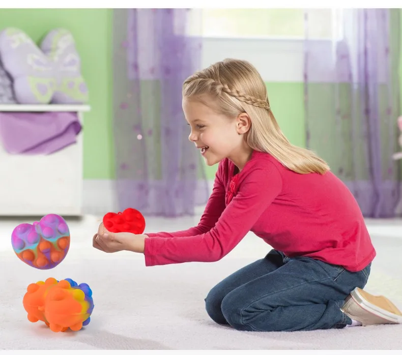 Factory Colorful Silicone Heart Fidget Sensory Bubble Popit Kawaii Decompression Squeeze Funny Toys for Kids Fashion Style