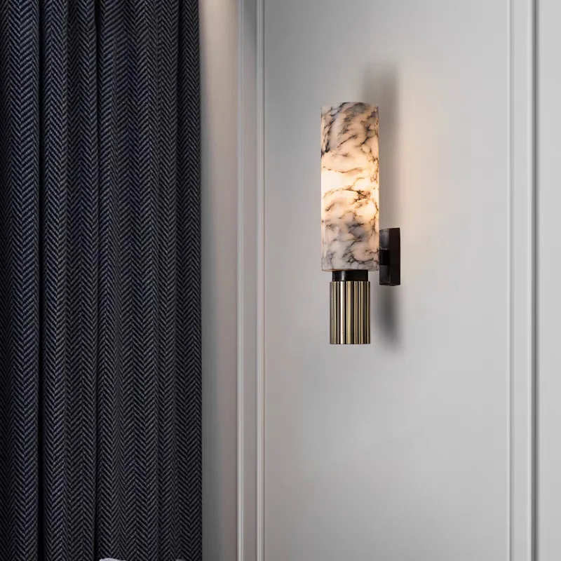 Minimalist Creative Alabaster Sconce Light Corridor Bedroom Bedside Marble Wall Lamps for Hotel