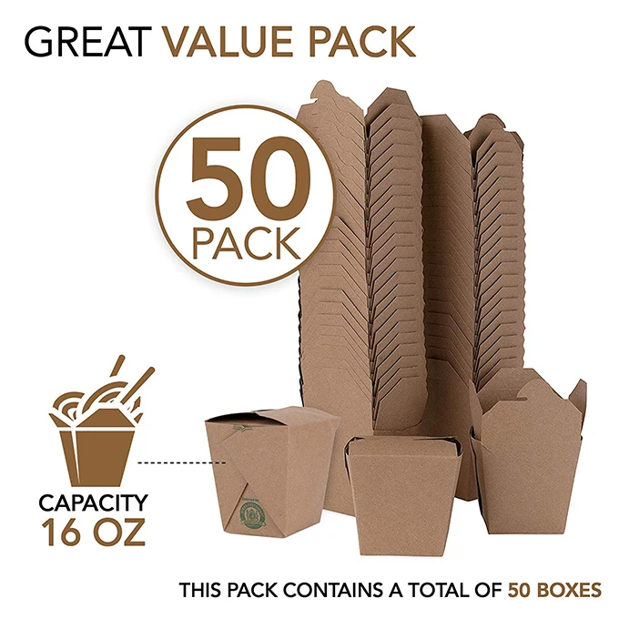 50 PACK Take Out Food Containers 26 oz Kraft Brown Paper Take Out Boxes  Microwaveable Leak and Grease Resistant Food Containers - To Go Containers  for