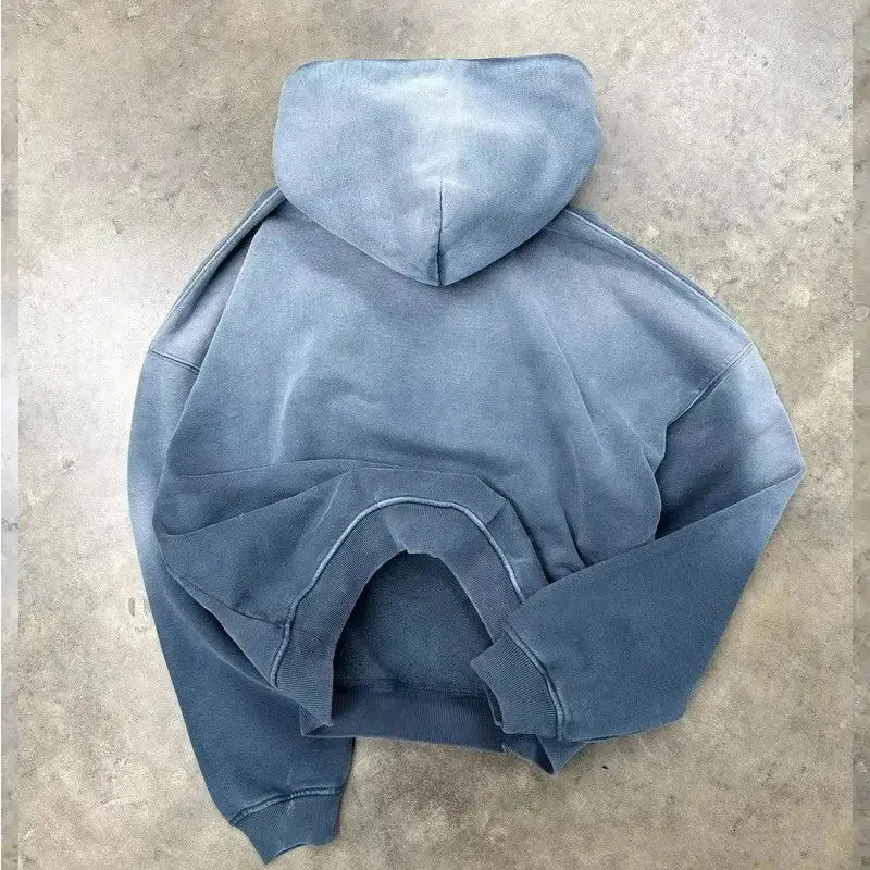 Wholesale Winter Distressed Heavyweight 500gsm 100% Cotton French Terry Double Layer Stone Washed Pullover Cropped Sun Faded factory
