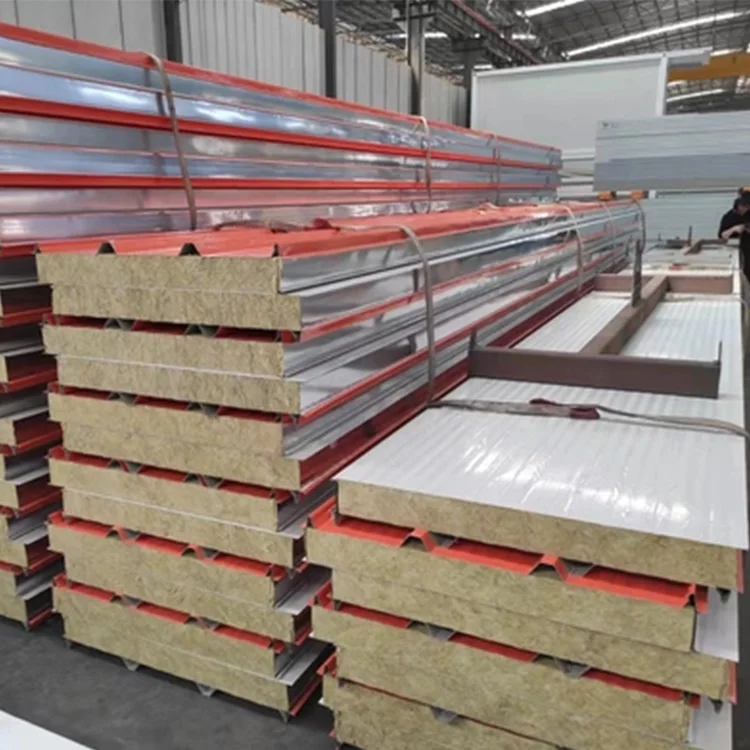 Made in China Factory Direct Rock Wool Sandwich Panel for Fireproof and Insulated Use for Workshop Cold Room Hotel